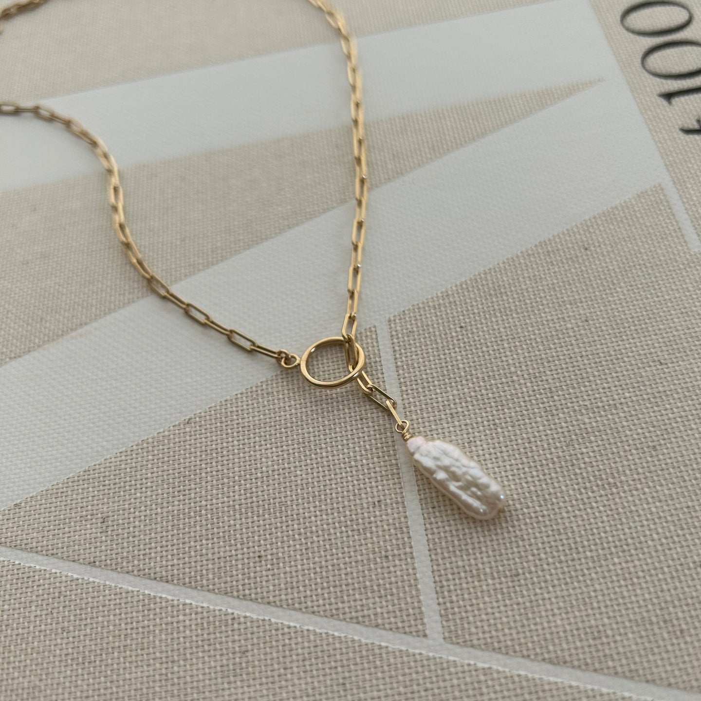 Biwa Pearl Lariat Necklace